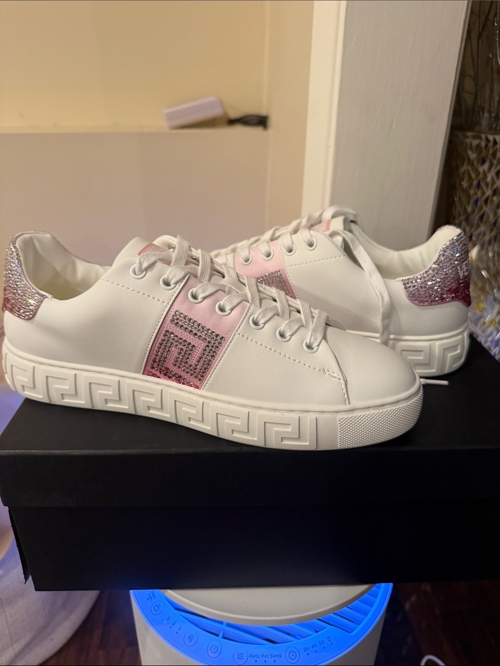 Versace White & Pink Women's Fashion Crystal Sneakers